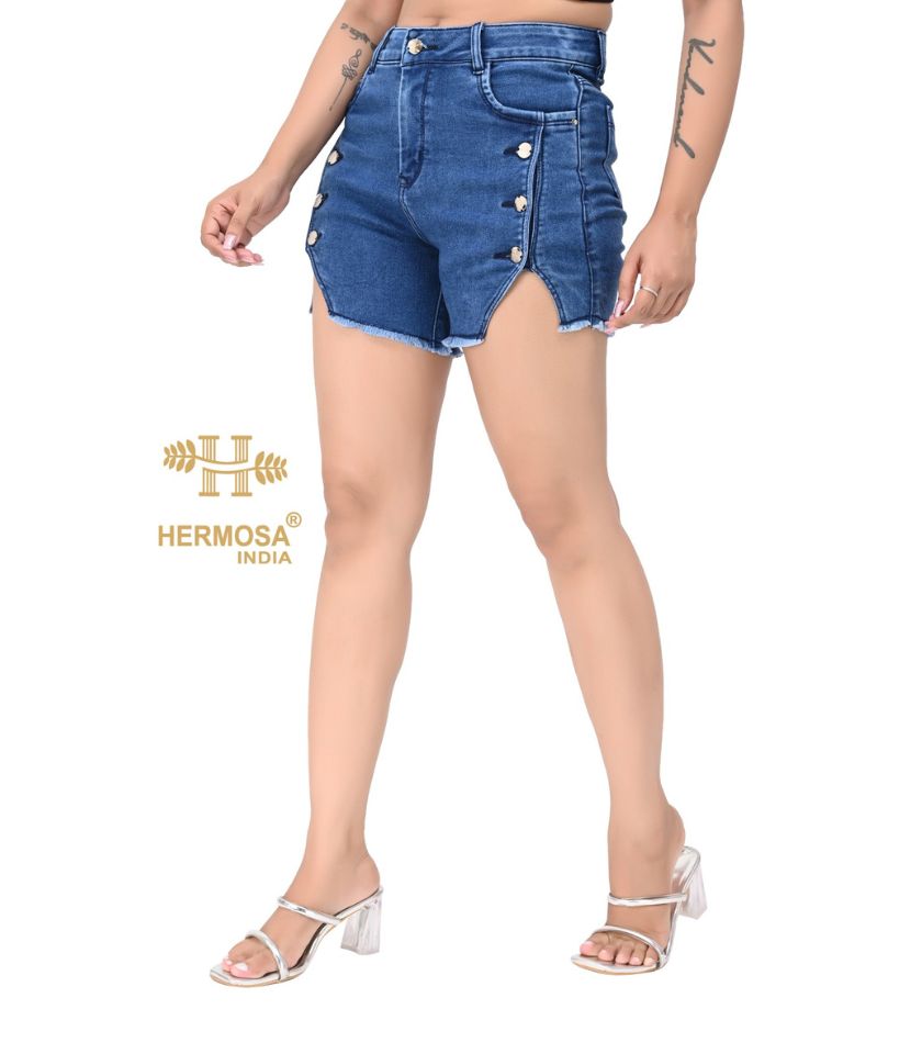Women Denim Shorts With 6 Button classy look - Image 2