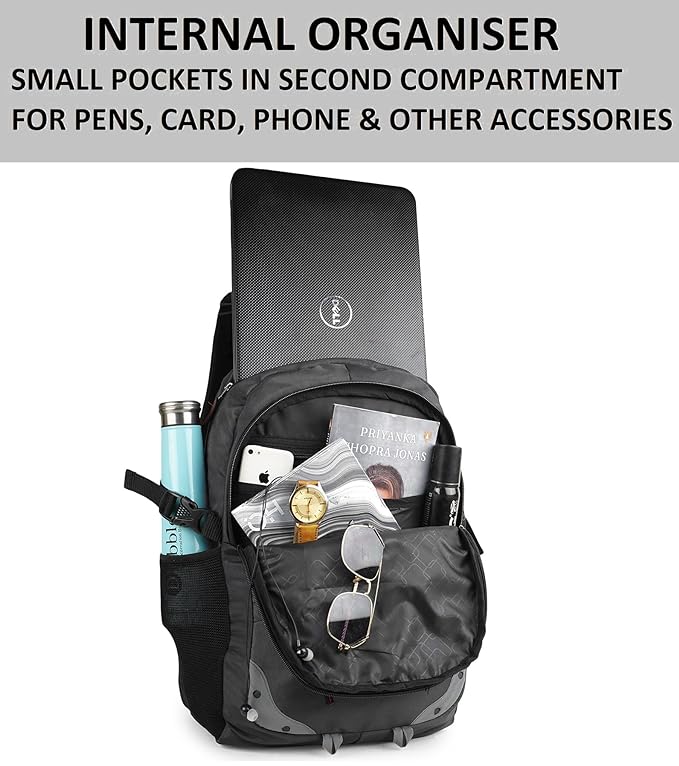 HERMOSA INDIA Large 35 L Backpack Spacy Unisex/College/School/Travel Backpack with Rain Cover and Reflective Strip (GRAY) - Image 3
